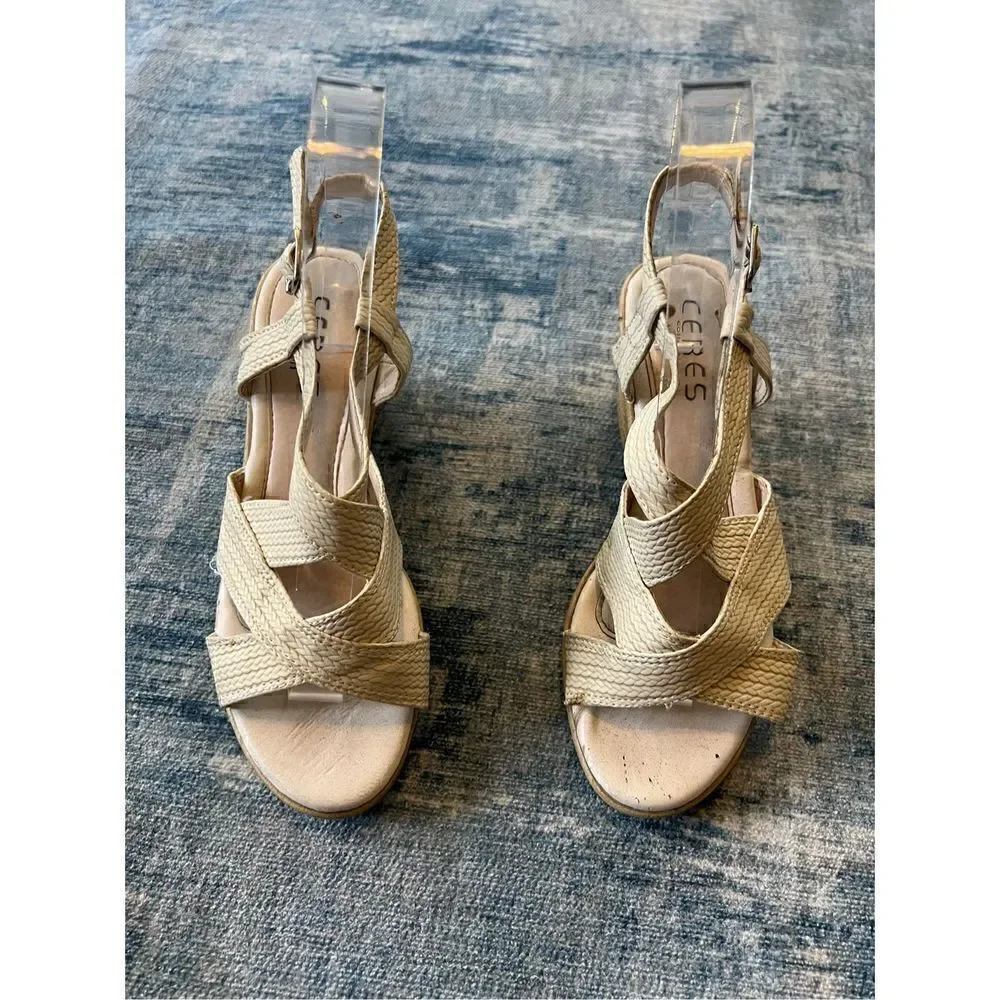 Ceres Collection Beige Strappy Wedge Sandals Size Approx 7